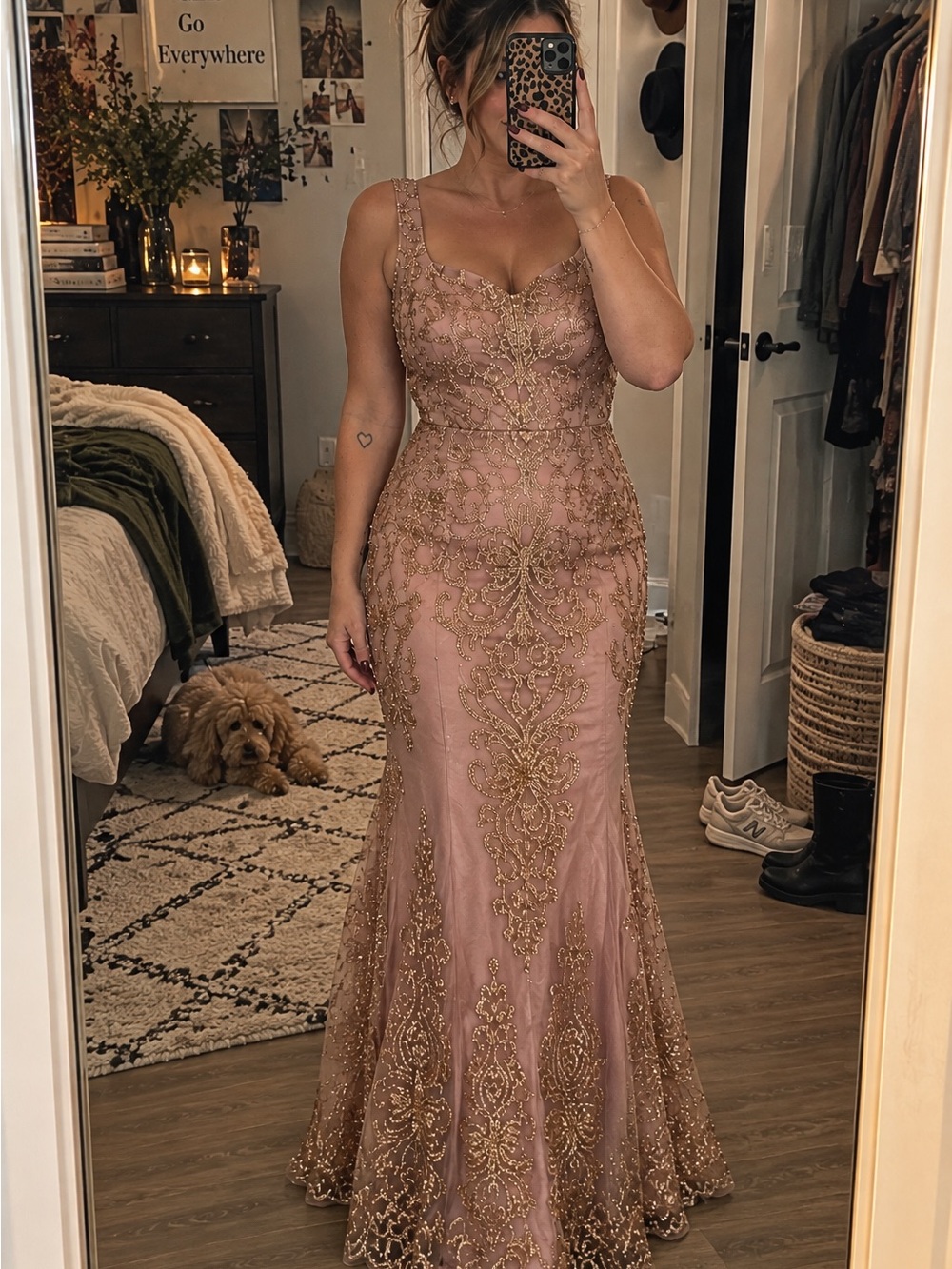 Rose-Toned Embellished Formal Gown - Sleeveless Prom Dress